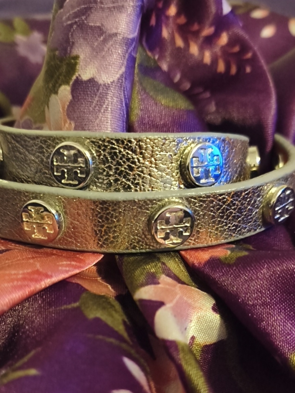 Tory Burch Silvertone Leather Wrap Bracelet NWOT